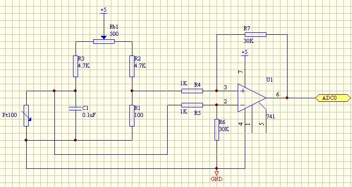 pt100 电桥 ha17741组成测温电路,请帮忙看一下我设计的原理图合适吗?