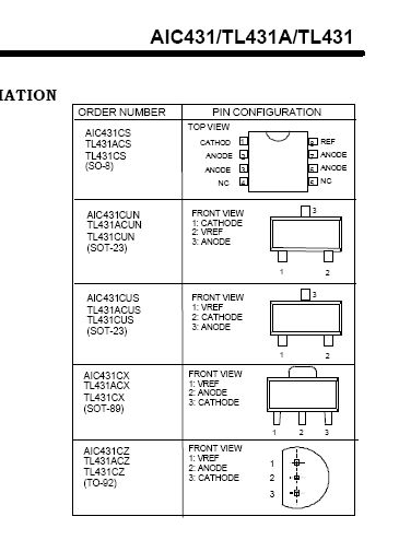 TL431的SOT23 封装的三个管脚是如何定义的