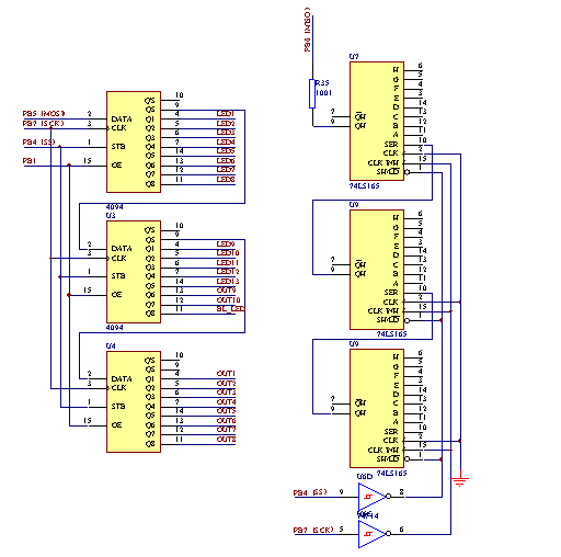 各位看看这个cd4094和74hc165 spi方式工作原理图是否