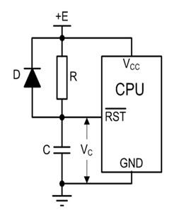 2, 復位電路,在電阻旁邊並聯二極管作用